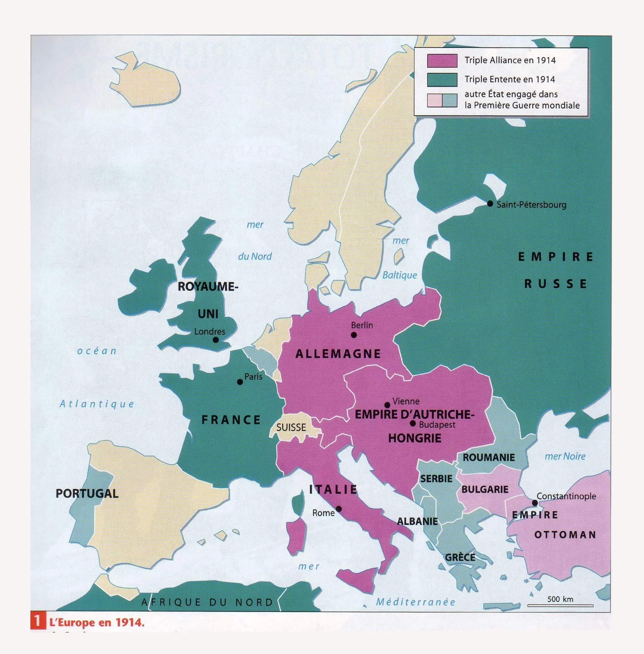Carte de la Triple Alliance et la Triple Entente